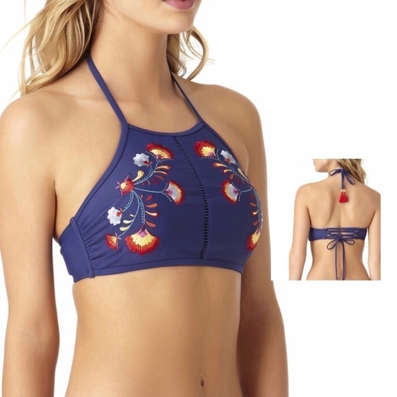 Time and Tru Other - Time & Tru Embroidered Tassel Bikini Top L 12  14